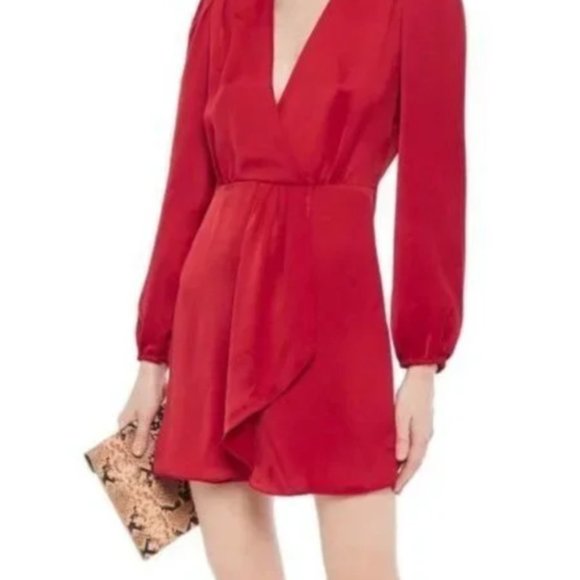 Like new, worn once. Sandro Leana Red Satin Cocktail Dress - Picture 2 of 6